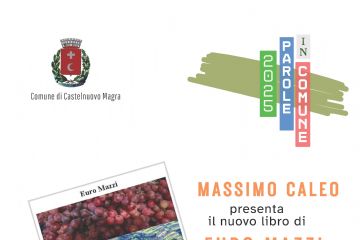 Su sfondo bianco sono evidenziate, con banner di colore verde, il nome della rassegna, Parole in Comune, la data, l'ora e il luogo dell'incontro; quindi al centro pagina viene riportata la copertina del libro  e, accanto i nomi dei due ospiti.