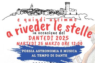 La locandina ha uno sfondo chiaro (tendente al beige o avorio), sul quale si intravede in trasparenza una sagoma stilizzata che richiama il profilo di Dante Alighieri a dorso di un cavallo ( o somarello) in salita verso Castelnuovo Magra .