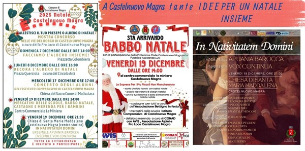 Le tre locandine rappresentano in dettaglio le diverse iniziative programmate sul territorio.