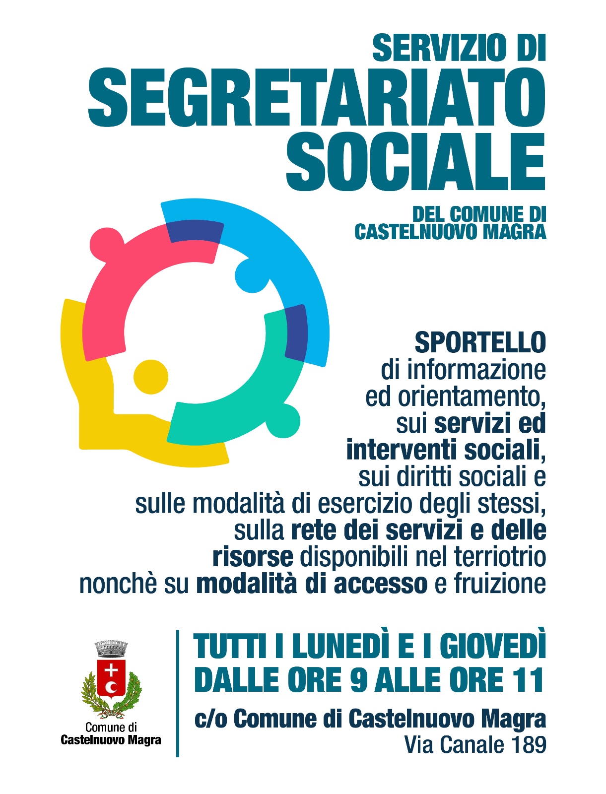 servizio di segretariato sociale con orari di apertura per i giorni di lunedì e giovedì dalle ore 9:00 alle ore 11:00