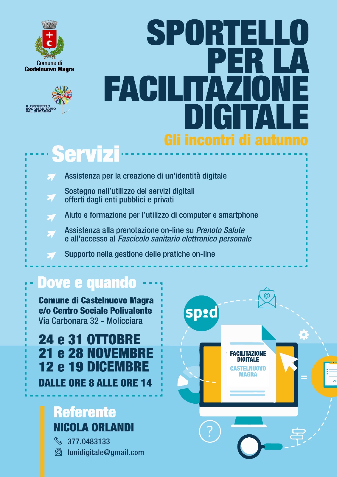 sportello per la facilitazione digitale presso il centro sociale polivalente del comune di castelnuovo magra