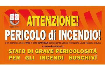 Immagine con testo. Dichiarazione dello stato di grave pericolosità per gli incendi boschivi a partire dalle ore 00.01 di sabato 4 luglio 2026