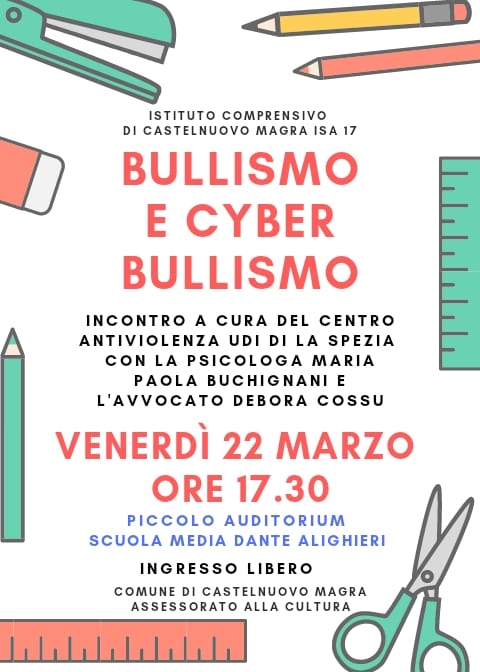 BULLISMO E CYBER BULLISMO SE NE PARLA IL 22 MARZO AL PICCOLO