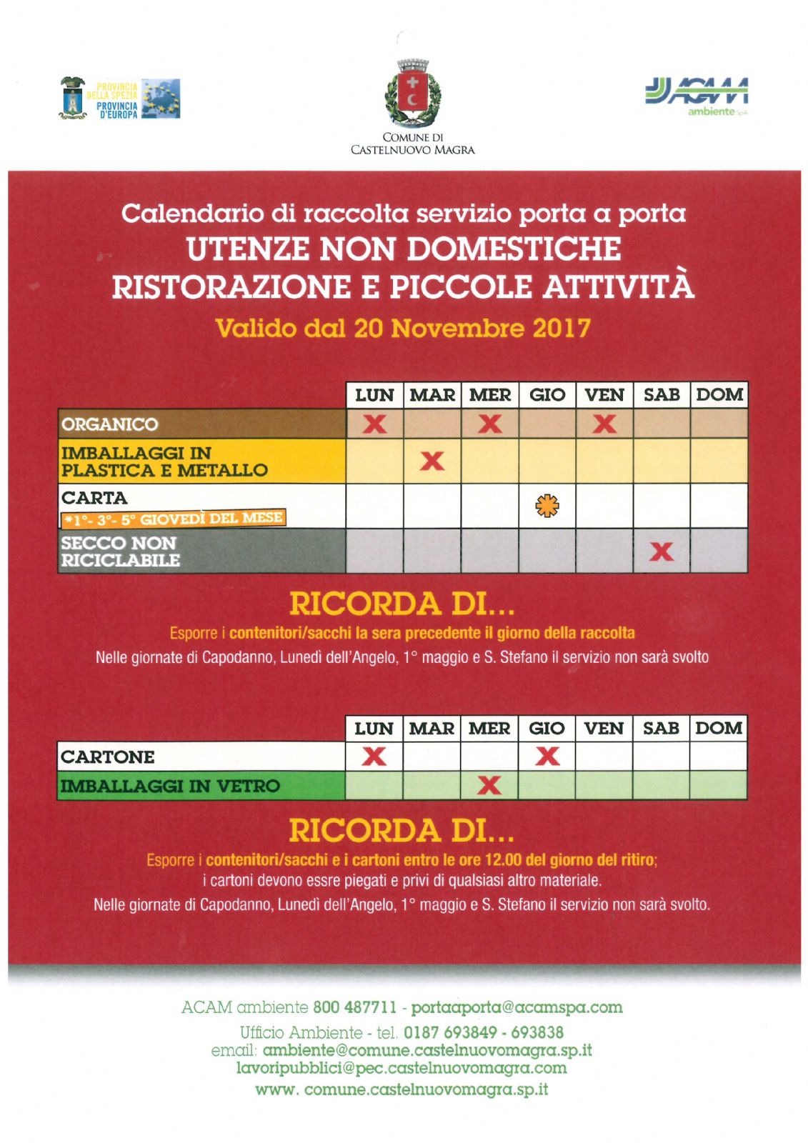 Calendario della Raccolta Differenziata per Utenze Domestiche e